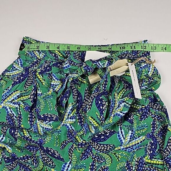 Midnight Sky -175 Blue Green Floral Linen Blend Tie Waist Wide Leg Pants Size S - Picture 6 of 9